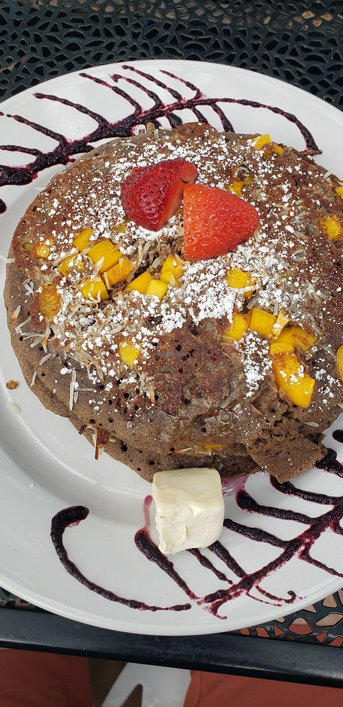 Mango coconut pancakes at Naked Cafe in Encinitas