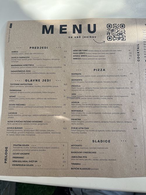 Food menu  at Pizzerija Minutka in Postojna