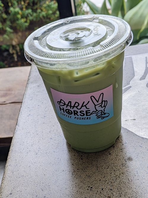 Iced matcha latte with oatmilk at Dark Horse Coffee Roasters in San Diego