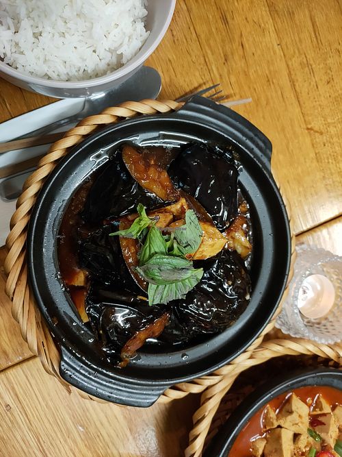 Vegan braised aubergine with tofu at Coco Viet in Cologne