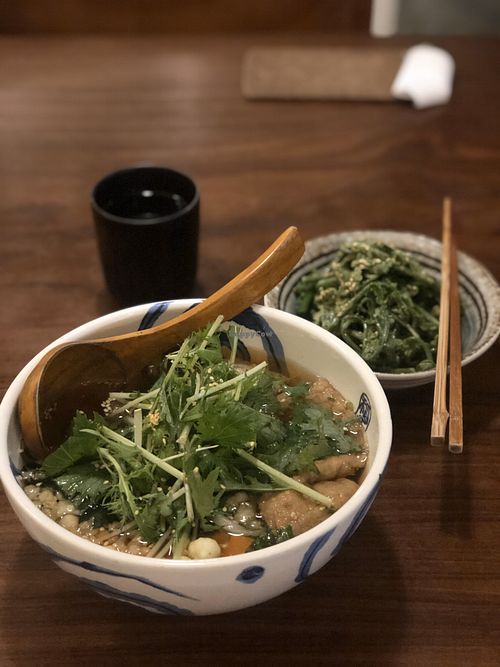 Udon and stirfried greens (cold) with sesame paste at Hoshina 穗科 - Da'an District in Taipei