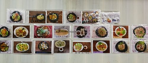 picture menu on the wall at Fuxing Tai Yue Sushi Guan - 福幸台越素食館  in Hualien