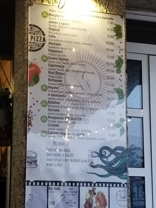 Part of the menu at Pop Pizza Y Pasta in O Grove