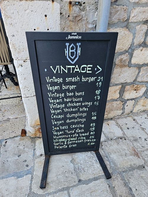 Board at street at Vintage Bar in Hvar