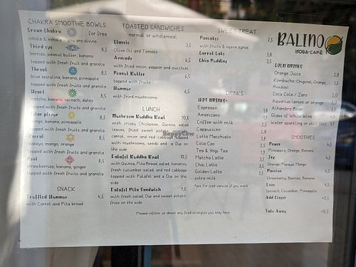 Menu at Balino Yoga Café  in Sevilla