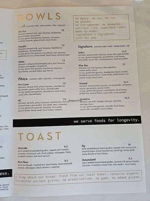Food menu at E+ROSE Wellness - Peabody Plaza in Nashville