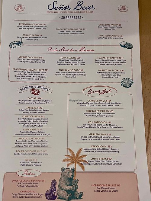 Menu Jan 2026  at Señor Bear in Denver