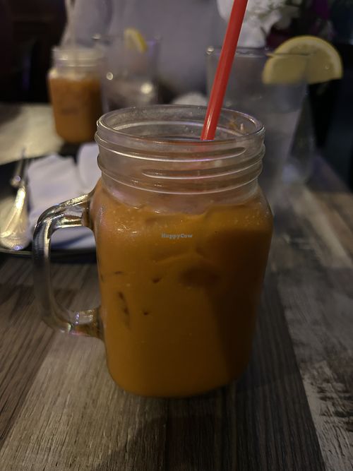 Vegan Thai tea - after mixing - very good!   at Orchid Thai in Lincoln
