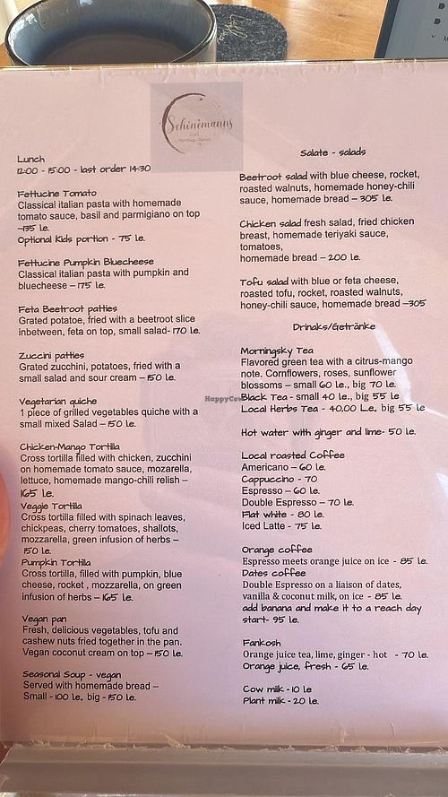 Menu at Ralph‘s German Bakery  in Dahab