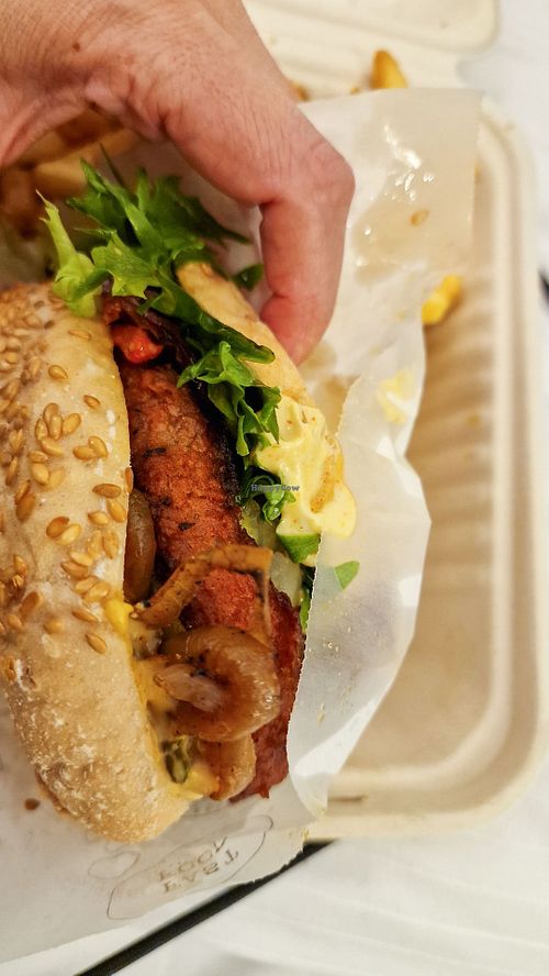 Huge vegan burger with lots of veggies and sauce. at BURGASM - Born Hungry in Bodo