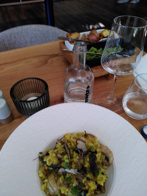 Vegan risotto with potatoes and veggies as side dish at Witte Berken Restaurant in Epe