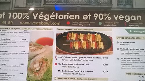 menu at Vegebowl in Paris