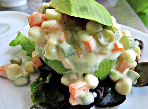 Stuffed avocado vegetables and vegan dressing at Yami in Lima