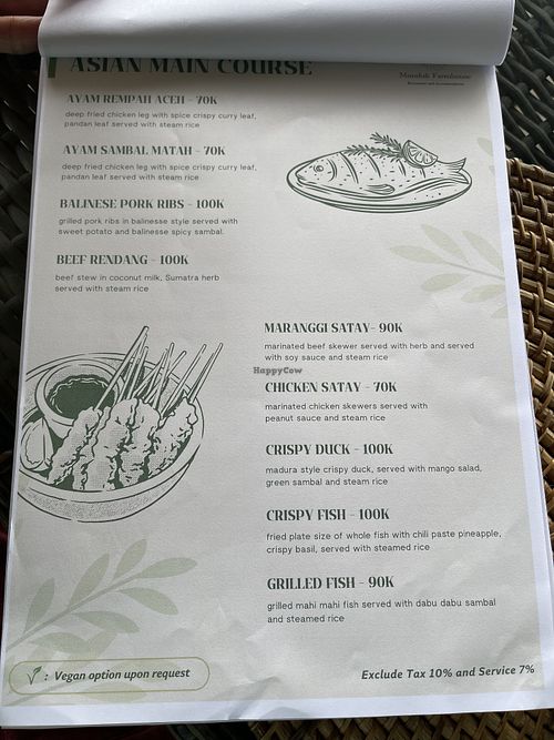 Asian Mains Menu, Sept. 7, 2024  at Munduk Farm House in Munduk