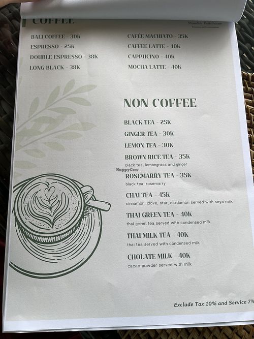 Coffee Menu, Sept. 7, 2024  at Munduk Farm House in Munduk