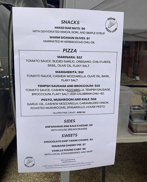 From restaurants Instagram-example of one of their menus. Regularly changes, regularly delicious options every time  at Vegan Pizza Land in Easthampton