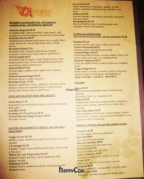 LA Vegan Crepe Menu at LA Vegan Crepe in Los Angeles