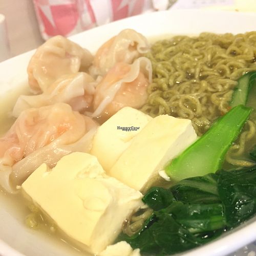 Mashed potato, Tomato, Sweet Corn Dumplings with Organic Tofu and Thai noodles  at Veggie Mama in Kowloon