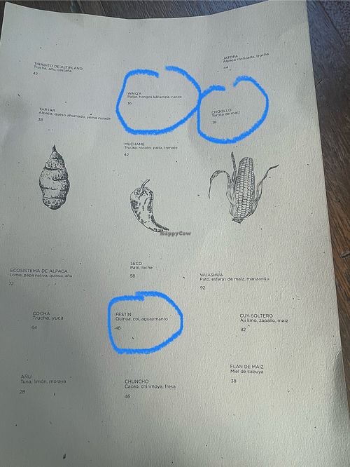 The circles ones are the vegan options   at ALQA in Ollantaytambo