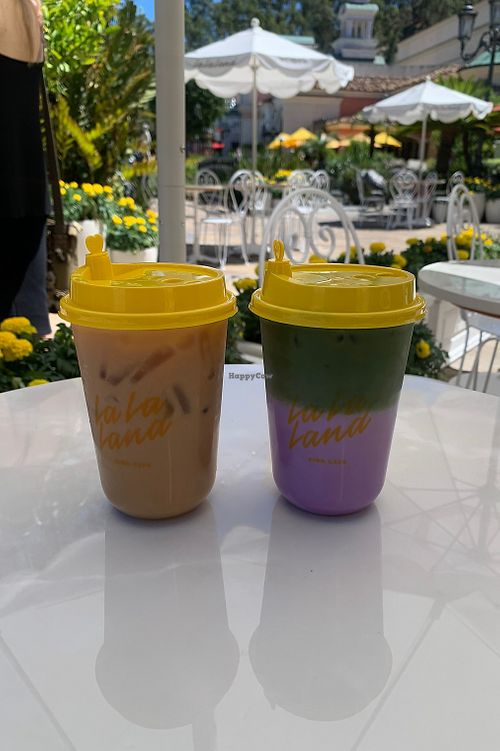 Buddha latte w/ almond milk & lavender matcha w/ oat milk   at La La Land in Santa Monica