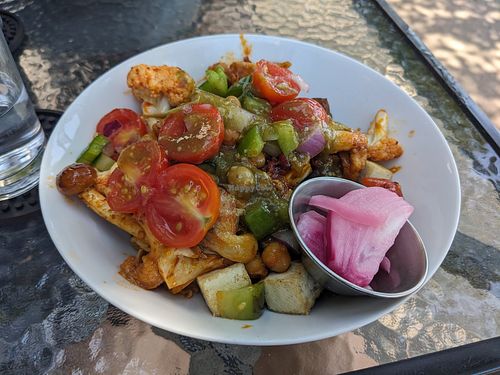 Vegan Skillet (sub impossible for tofu) - soooo good. Amazing flavors. at GROW Café + Bistro in Saugatuck