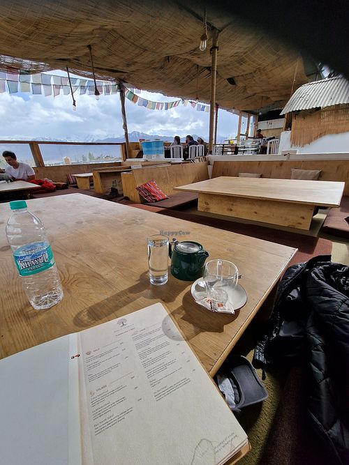 Seating and menu at Bodhi Terrace - Maybe closed in Leh