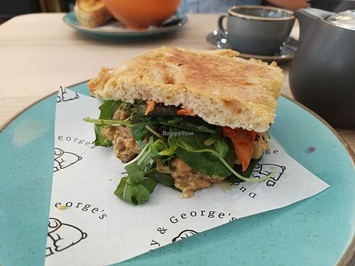 Coronation chickpea sando at Dudley and George's in Llandudno