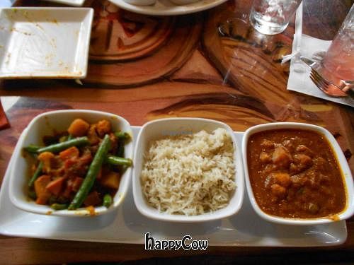 Vindaloo-style vegetables, Basmati rice, and spicy peas, chickpeas, and potatoes at Sanaa in Lake Buena Vista
