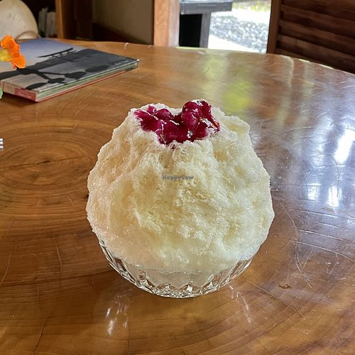 Shaved ice red basil & soy milk   at Rokaku Tea House - Hexagon Cafe  in Miyajima