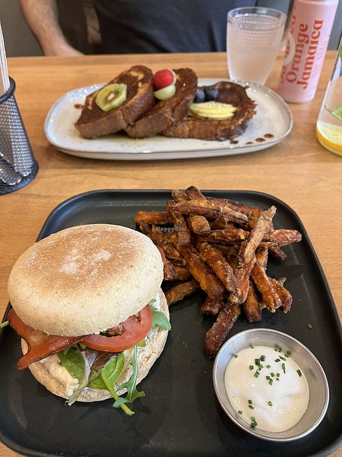 BLT + sweet potato fries / French toastt  at Morgentau. in Barcelona