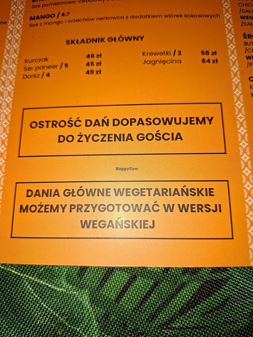 Menu at Tandoor Kuchnia Indyjska in Olsztyn