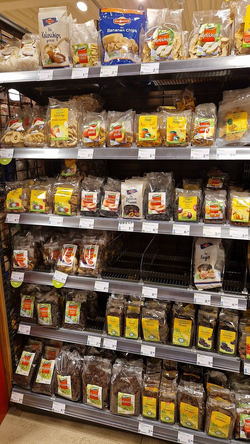Dries fruits and nuts at denn's Biomarkt in Flensburg