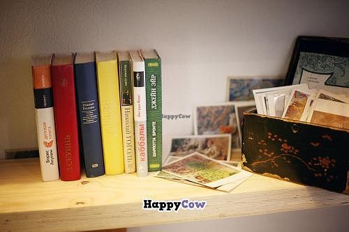 Shelf with books at Cafe Ukrop in St Petersburg