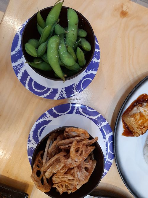 Endamame, lotus root chips at Koji Sushi Japanese Restaurant in Warwick