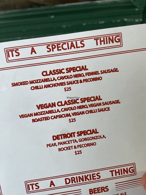 Vegan pizza special   at Franc Jr's Famous Pizzeria in Coolangatta