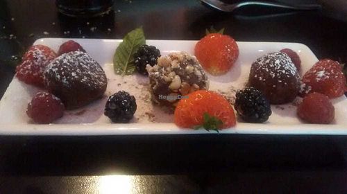 Mixed berries and chocolate truffles at Dough Pizza Kitchen in Manchester
