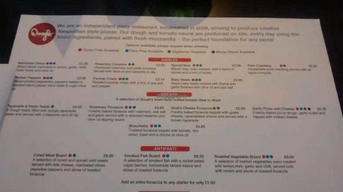 Starters (June 2015 menu) at Dough Pizza Kitchen in Manchester