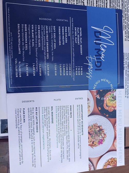 Menu at Zilwa in Le Mans