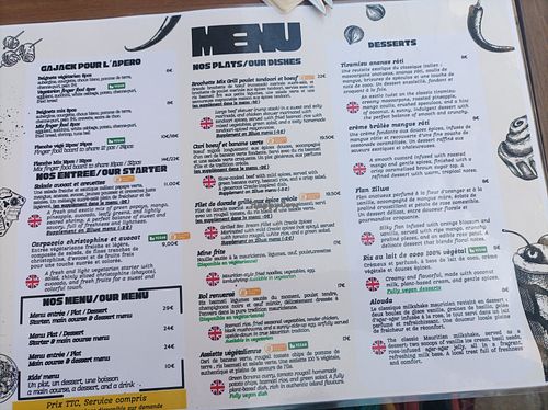 Carte du menu at Zilwa in Le Mans