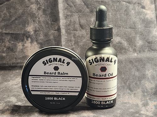 Our signature balm comes in a 2 oz tin (net weight of product 1.2 oz) and oils are 1 oz (net weight) in a glass dropper bottle. at Signal Four Apothecary - Pop Up in Stafford