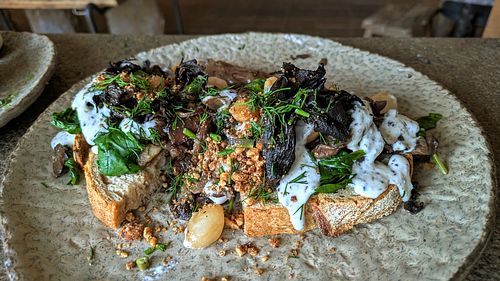 Mushroom on sourdough at Honest Greens - Barceloneta in Barcelona