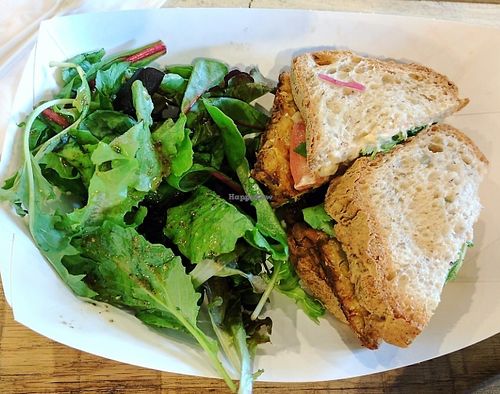 My fav!  The gluten-free chipolte sandwich with a fresh dressed salad.  at Plum Pantry in Seattle