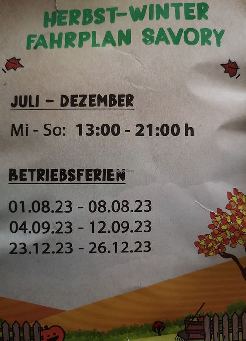 Dates and times 2023 at Savory in Frankfurt