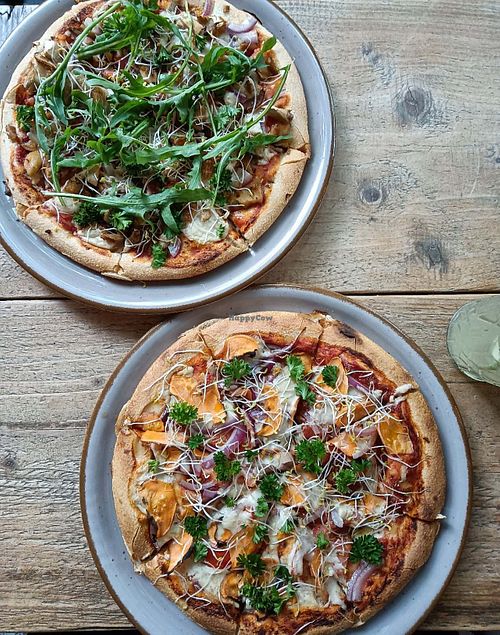 Shrrom (top) & Batate pizzas. at NOAH in Mainz