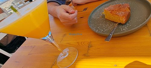 Drink and cake at T Veg  in Rhodes