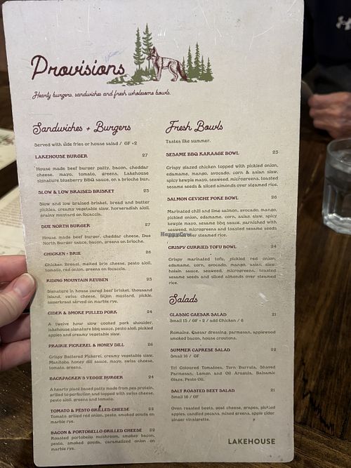 Menu  at Lakehouse in Wasagaming