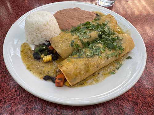 Black Bean & Corn Enchiladas (Made Vegan) at Miguel's Cocina in Coronado