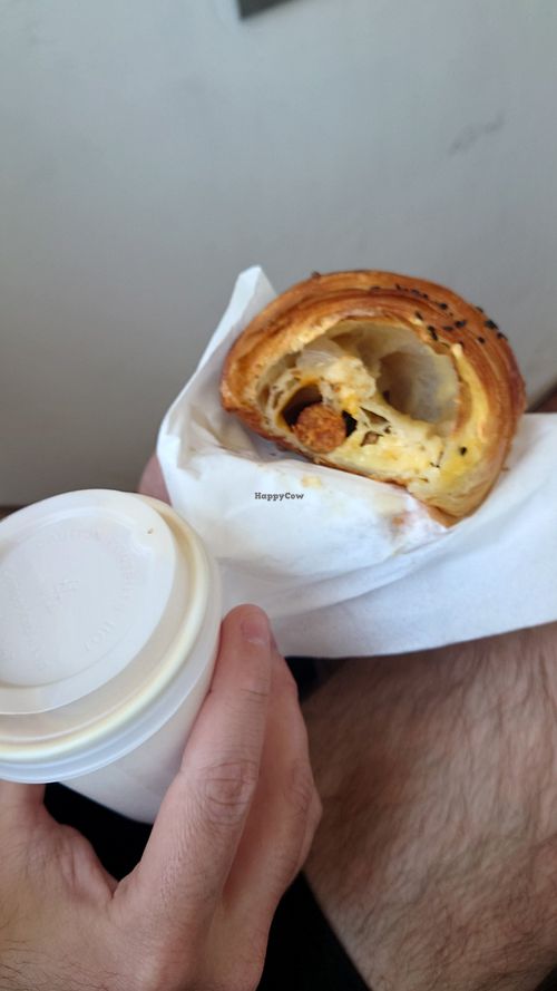 Filling of the sausage roll at TheDorkyFrench Vegan Bakery in Glasgow
