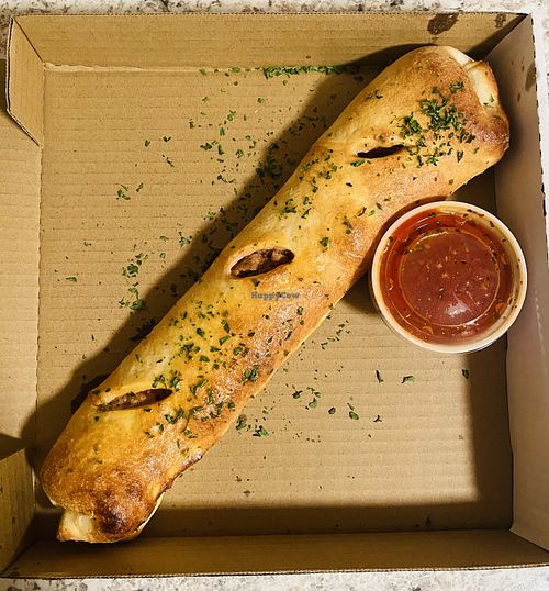 Vegan Meatball Stromboli with dairy-free cheese and Marinara Sauce   at Angry Italian in Yuma