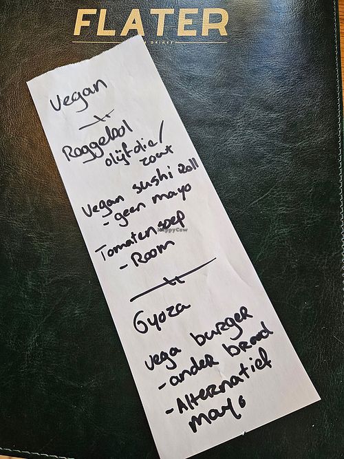 De aangepaste opties van het menu at Flater Eten & Drinken in Ommen